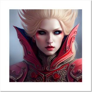 Sexy Blonde Vampire Queen Red Armor Dark Artwork Posters and Art